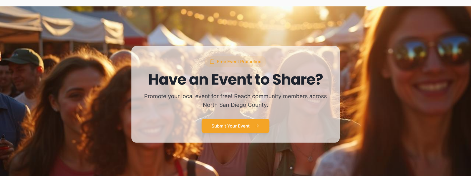 Have an Event to Share section inviting free community event promotion